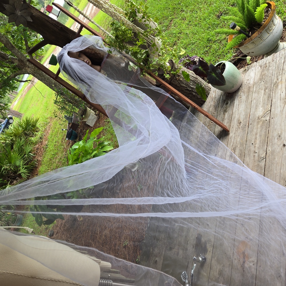 White Trailing Extra-long Tulle Veil - Picture 6 of 11